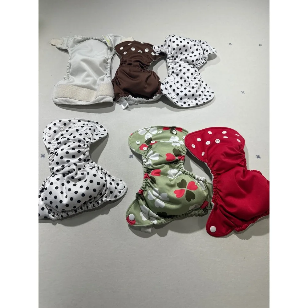 Lot of 6 Newborn and Small Reusable Cloth Diapers Snaps and Hook Loop Fasteners